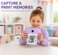 Kids Instant Print Camera in Purple with USB cable and wrist strap