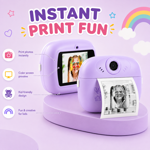 Girl holding Kids Instant Print Camera - Capture and Print Memories