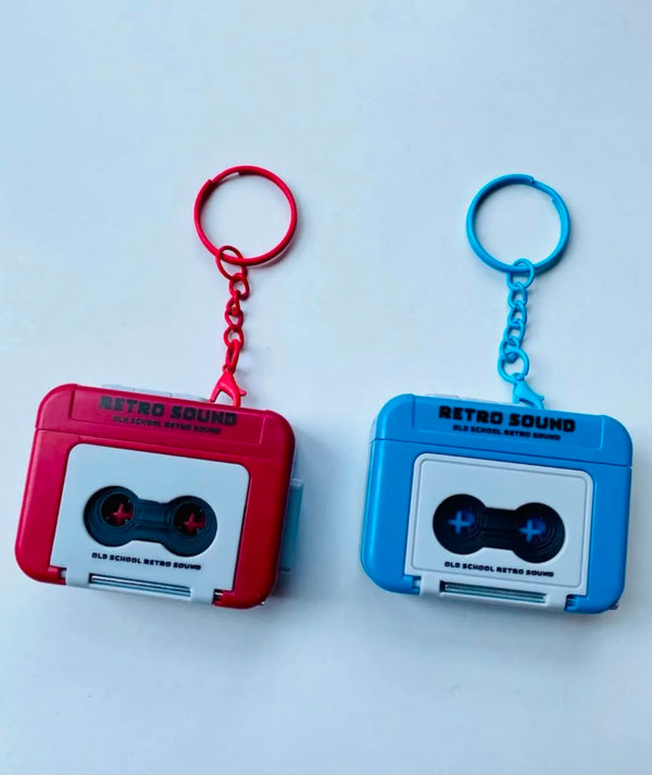Retro Sound Cassette Keychain in Red and Blue