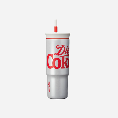 Diet Coke x Owala FreeSip Tumbler - silver with red Diet Coke branding and straw